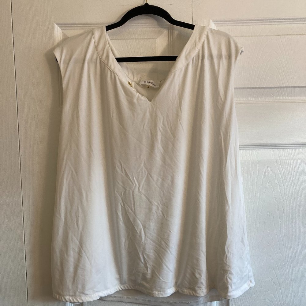 Calvin Klein White Sleeveless Top Shirt Tunic Office Business Plus Size 3XL